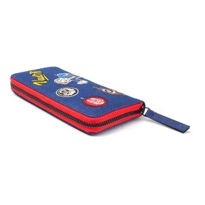 Image of Fallout - Vault 76 Denim With Embroidered Patches Womens One Size Wallet - Blue/Red