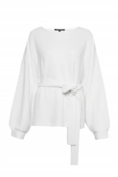 Image of French Connection Freya Texture Jersey Tie Waist Top Winter White