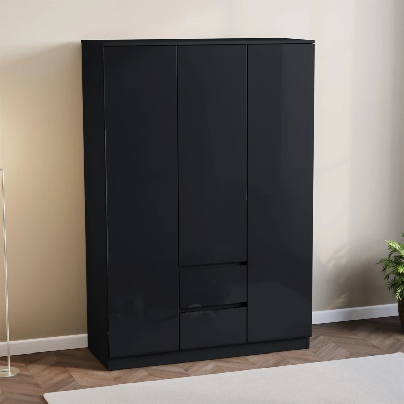Image of Lassic Glinton High Gloss 3 Door 2 Drawer Wardrobe Black unisex One Size