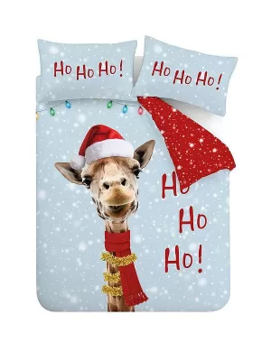 Image of Catherine Lansfield Christmas Giraffe Duvet Cover and Pillowcase Set MultiColoured