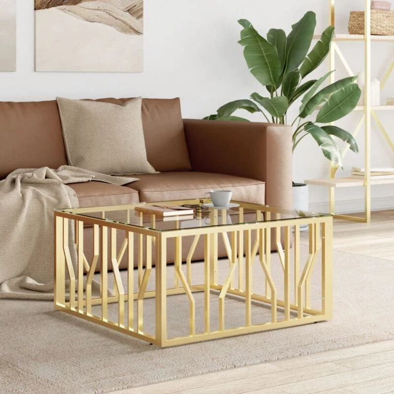Image of VIDAXL Coffee Table Gold 80x80x40cm Stainless Steel and Glass Vidaxl 8720287200369