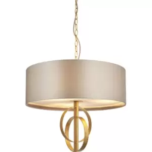 image of Merano Trento 3 Light Ceiling Pendant Antique Gold Leaf & Mink Satin Fabric