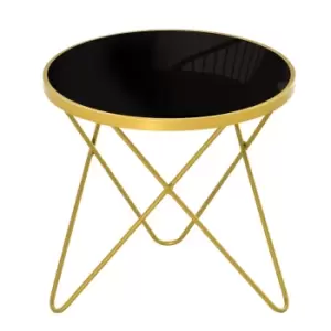 Image of Homcom Black Tempered Glass Coffee Table Side Table With Gold Steel Legs 43X43X40Cm
