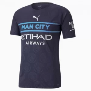 Image of PUMA Man City Third Authentic Mens Jersey 21/22, Peacoat/White, size Small, Clothing