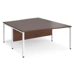 image of Office Desk 2 Person Wave Desk 1600mm Walnut Tops With White Frames Maestro 25