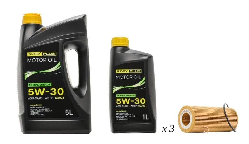Image of RIDEX PLUS 100908O0157P Oil change kit (oil filter + engine oil) Oil change kit (oil filter + engine oil) (100908)