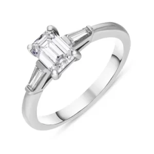 image of Platinum Diamond Emerald and Tapered Cut Three Stone Ring