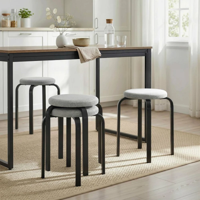 Image of HOMCOM Stackable Stools Modern Cushioned Set of 4 Grey Grey Unisex