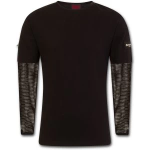 image of MetalStreetwear Mesh Sleeve Zip Shoulder Mens Large Long Sleeve T-Shirt - Black