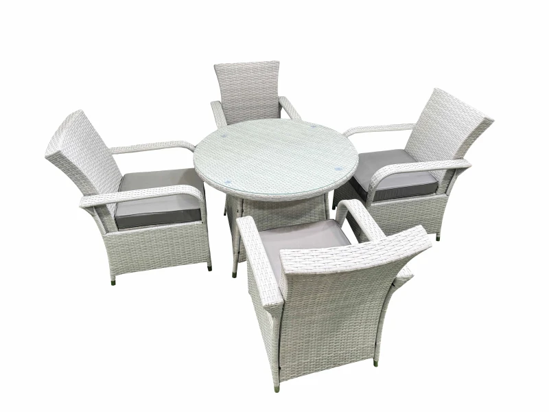 Image of Fimous Wicker PE Rattan Garden Furniture Set Patio Outdoor 4 Chairs Plus Medium Round Table Set Light Grey Mixed Light Grey Unisex