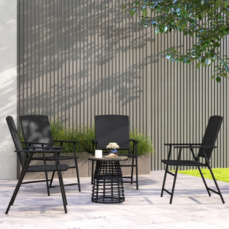 Image of Outsunny 4pcs Rattan Chair Foldable Garden Furniture w/ Armrest Black Black