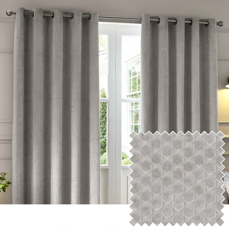 Image of Paoletti Neptune Velvet Ready Made Eyelet Blockout Curtains Silver