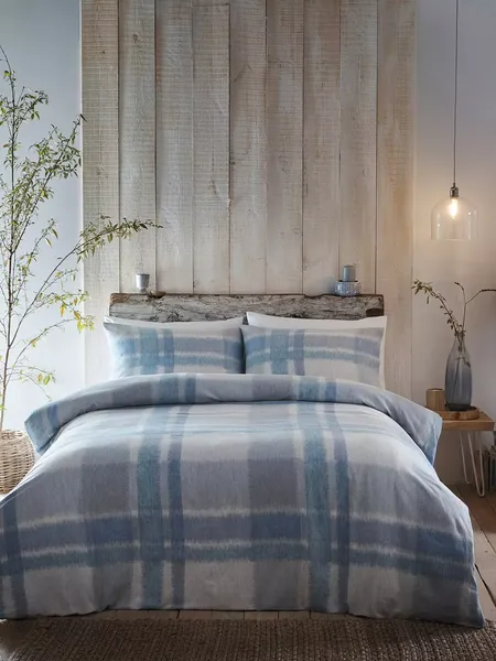 Image of Appletree Verbier Brushed Cotton Duvet Cover Bedding Set Blue