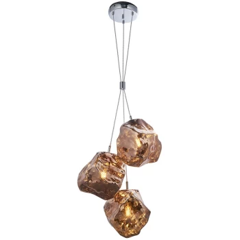 Image of Endon Collection Lighting - Endon Rock Modern Contemporary 3 Light Cluster Pendant Metallic Copper Glass Shade Chrome Plated