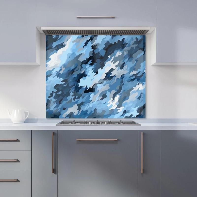 Image of Warren Reed - Designer Blue & Grey Canvas Brushstrokes Kitchen Splashback Size: 600mm x 750mm Blue Unisex 600mm x 750mm