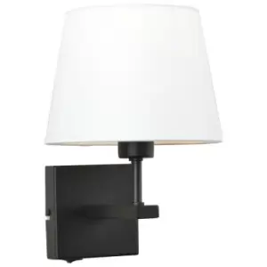 Netlighting Modern Bedside Lamp Black Matt 1 Light with White, Round Shade, E27