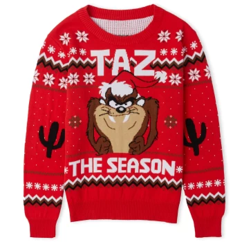 image of Taz the Season Festive Kids Knitted Jumper - Red - L