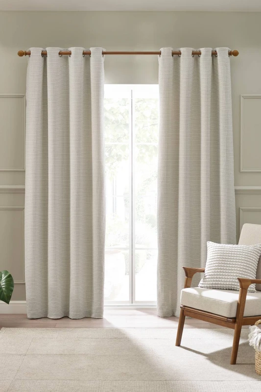 Image of Catherine Lansfield 'Stab Stitch' Lined Eyelet Curtains in Natural Size: 117cm width x 229cm drop Natural Unisex 117cm width x 229cm drop