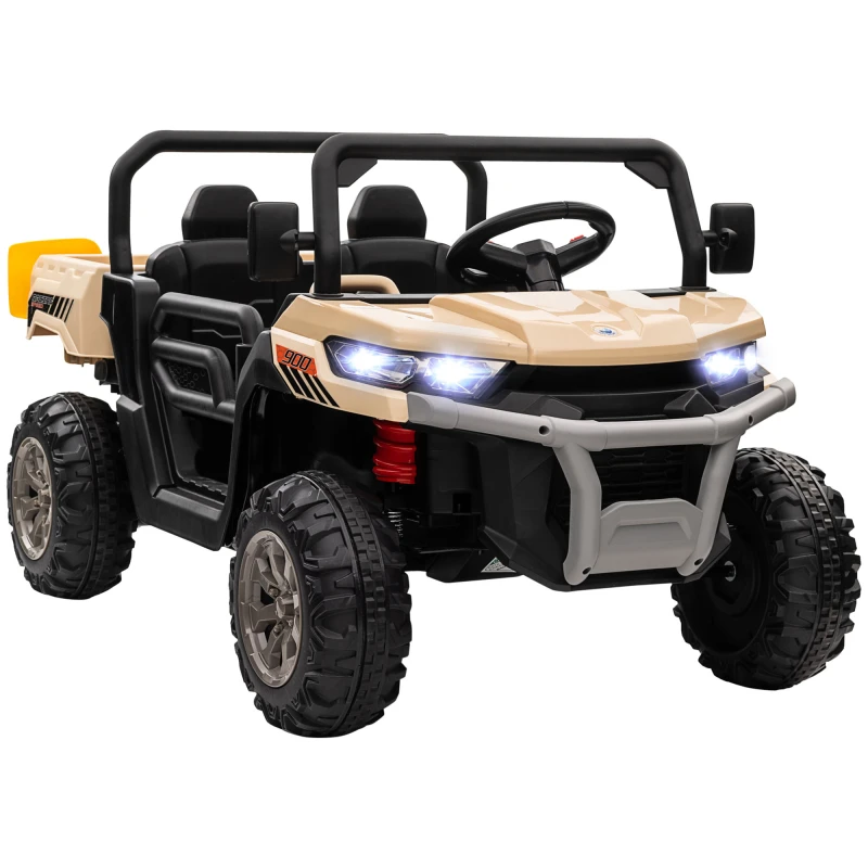 Image of HOMCOM 12V Two-Seater Kids Electric Ride-On Car, with Electric Bucket, Remote Control - Yellow