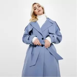 image of Missguided Longline Belted Trench Coat - Blue