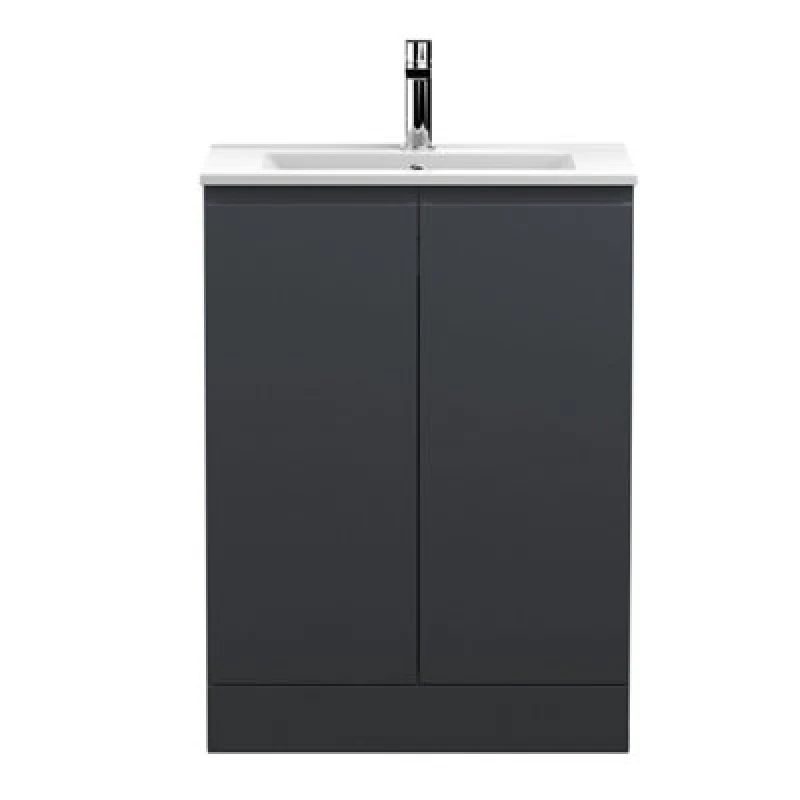 Image of Hudson Reed Urban Floor Standing 2 Soft Close Door Vanity Unit With Minimalist Basin, Modern Vanity Unit In Soft Black, 600mm
