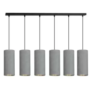 Image of Emibig Bente Black Bar Pendant Ceiling Light with Gray Fabric Shades, 6x E14