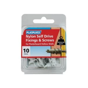 image of Plasplugs Nylon Self Drive Fixings & Screws Pack of 10