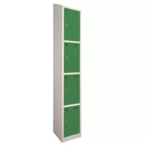 image of 4 Door Locker, 300X300, Grey Carcass/Green Doors, Sloping Top, Camlock