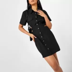 image of Missguided Cut Out Utility Shirt Dress - Black