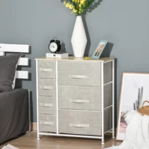 Image of HOMCOM Vertical 7 Linen Drawers Cabinet Organizer Storage Dresser Tower with Metal Frame Adjustable Feet for Living Room Bathroom Kitchen, White Oak