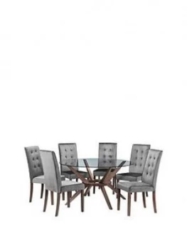 image of Julian Bowen Chelsea 140 Cm Round Glass Dining Table + 6 Madrid Chairs