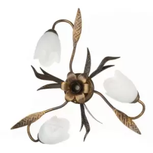 image of Onli Sonia Flower Design Multi Arm Semi Flush Ceiling Lamp, Glass Shades, 3x E14