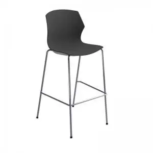 image of Roscoe high stool with chrome legs and plastic shell - charcoal grey