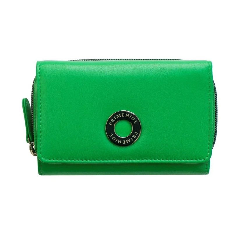 Image of PRIMEHIDE 'Flavia' Leather Small Zip Around Trifold Purse Green