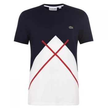 Image of Lacoste Diagonal Block T Shirt - Flour/Navy 2J1