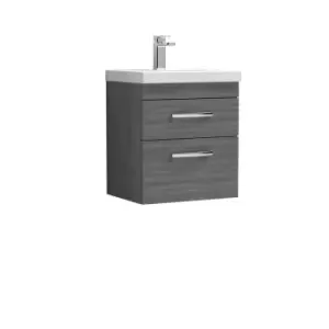 image of Nuie Athena 500 Wall Hung 2-drawer Vanity & Mid-edge Basin - Grey Woodgrain