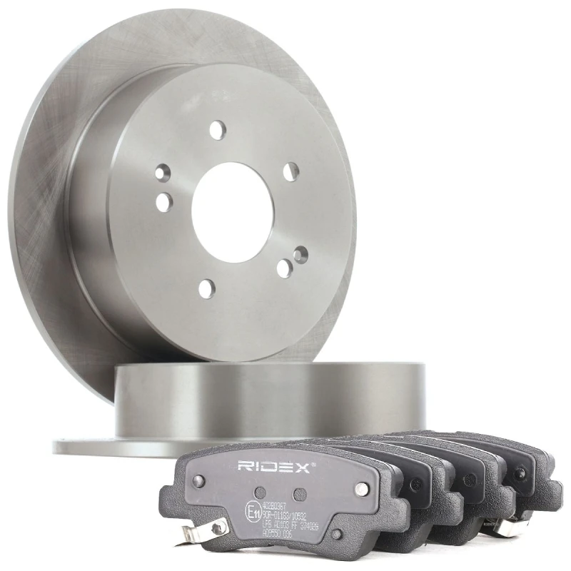 Image of RIDEX 3405B1861 Brake disc and pads set Rear Axle, Brake Disc Type: Solid, with acoustic wear warning Brake Set,disc brakes (3405)