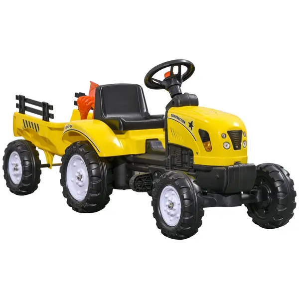 image of HOMCOM Children Pedal Go Kart Ride on Tractor with Shovel & Rake Four Wheels Child Toy Yellow