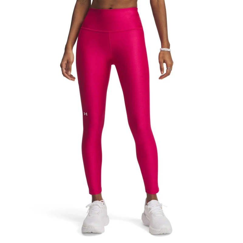 Image of Under Armour HeatGear No-Slip Waistband Ankle Leggings Womens Fuchsia/White female 10 (S)