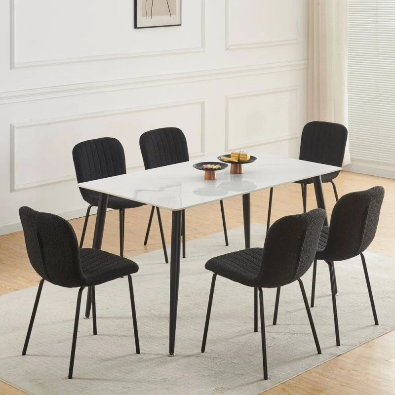 Image of MCC Direct Bella Luxe Set of 6 Teddy Faux Fur Dining Chairs in Black Unisex