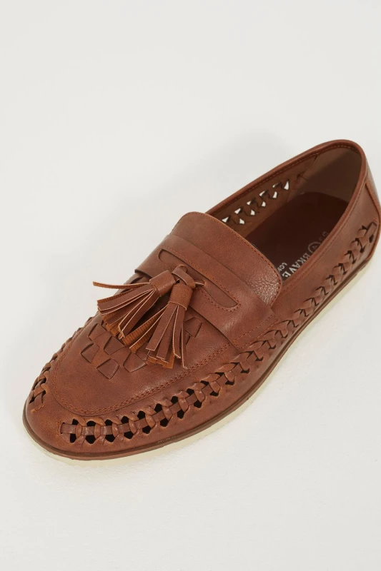 Image of Brave Soul Brave Soul Men Faux Leather Woven Loafers in Tan Size: 11 Tan 11 Male 5063487154692