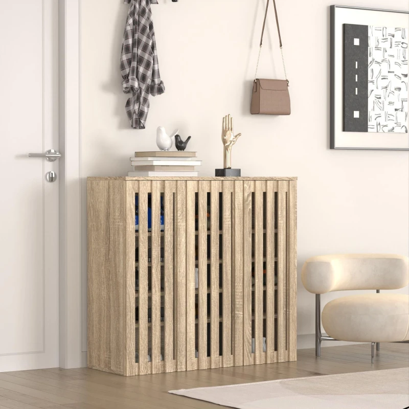 Image of Home Source Shoe Cabinet 3 Door with Adjustable Shelves Brown