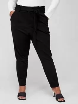 image of Vero Moda Curve CURVE EVA HIGH RISE PAPER BAG TROUSER - BLACK, Black, Size Eu 50 = UK 22, Women