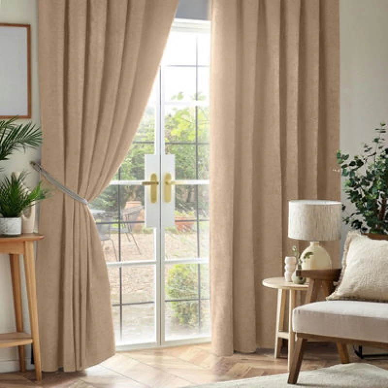 Image of Luxury Living Chenille Blackout Pencil Pleat Top Curtains 117Cm X 137Cm Beige