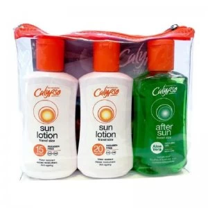 image of Calypso After Sun and Sun Lotion SPF 20 + SPF 15 Travel Bag - 3 x 100ml