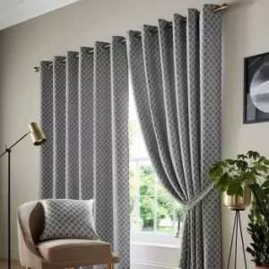 Image of Alan Symonds Jacquard Curtains Eyelet Ring Top Fully Lined, Latte, 90 x 72 - Latte