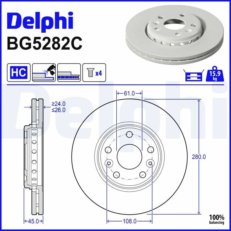 Image of DELPHI Brake disc DELPHI BG5282C
