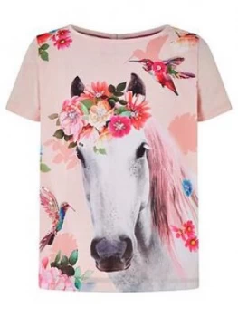 image of Monsoon Girls Sienna Horse Top - Pink, Size Age: 11-12 Years, Women