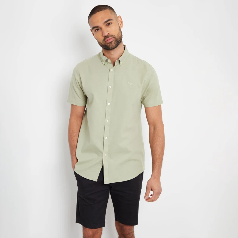 Image of Threadbare Oxford Cotton Short Sleeve Shirt - Green Green S