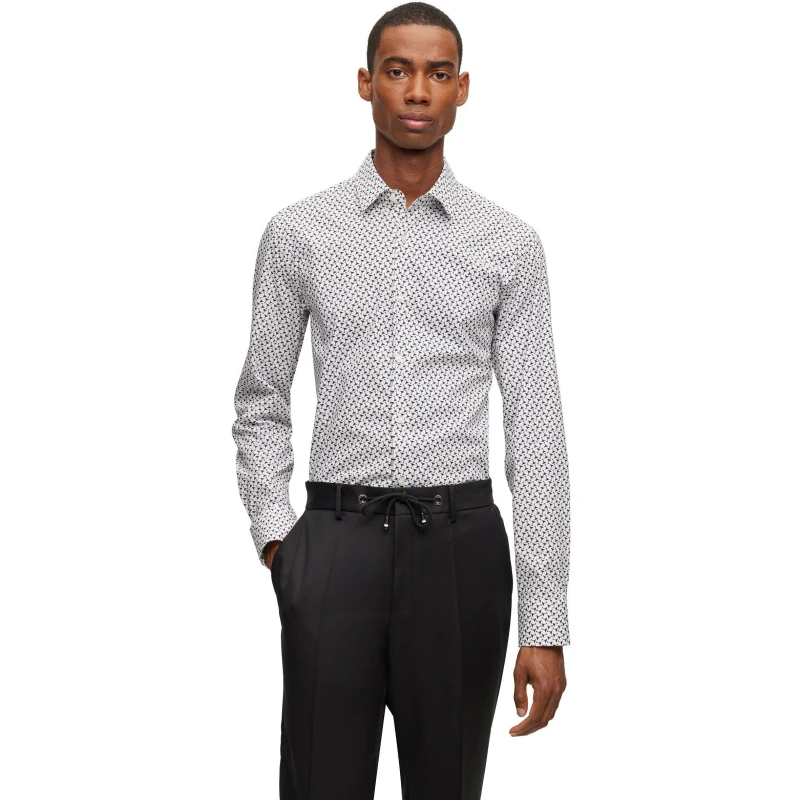 Image of Boss Mens H Hank S Kent Long Sleeve Plain Shirt Black male 15 inch